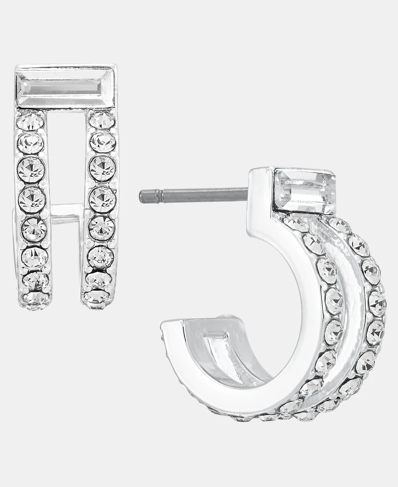 Dkny Silver-Tone Crystal Stone Pave C Hoop Earrings