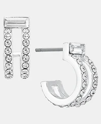 Dkny Silver-Tone Crystal Stone Pave C Hoop Earrings