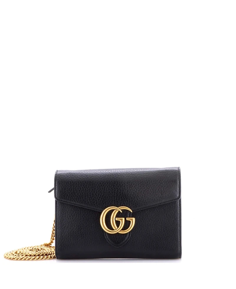 Pre-Owned Gucci Mini Gg Marmont Chain Wallet Leather