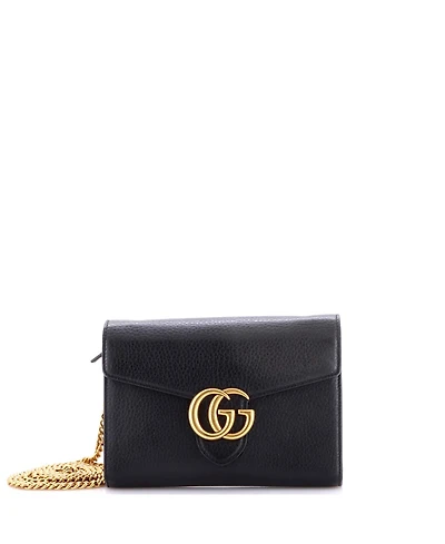 Pre-Owned Gucci Mini Gg Marmont Chain Wallet Leather