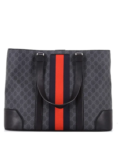 Pre-Owned Gucci Large Web Open Tote Gg Coated Canvas