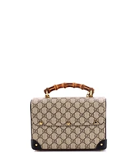 Pre-Owned Gucci Small Padlock Bamboo Shoulder Bag Gg Coated Canvas