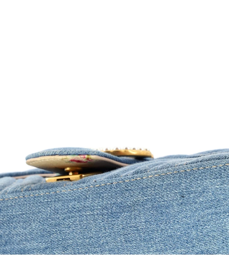 Pre-Owned Gucci Small Pearly Gg Marmont Flap Bag Matelasse Denim