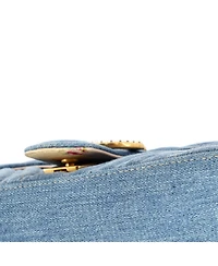 Pre-Owned Gucci Small Pearly Gg Marmont Flap Bag Matelasse Denim