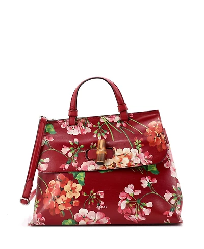 Pre-Owned Gucci Small Bamboo Daily Top Handle Bag Blooms Print Leather