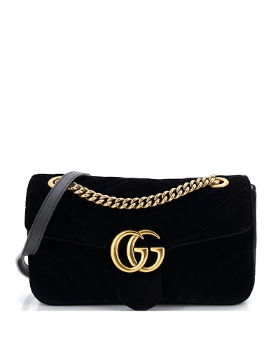 Pre-Owned Gucci Small Gg Marmont Flap Bag Matelasse Velvet
