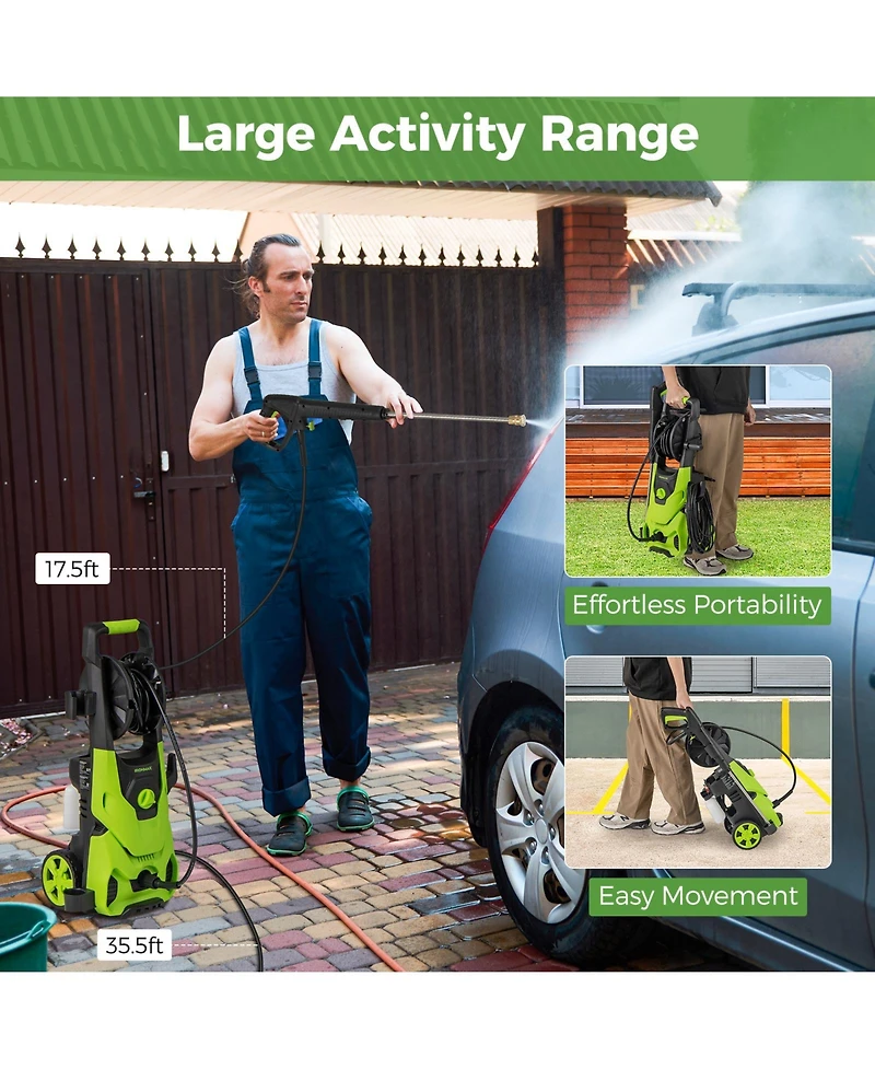 Sugift 2150PSI Electric Pressure Washer 1.2GPM with 4 Quick Connect Nozzles and Foam Cannon