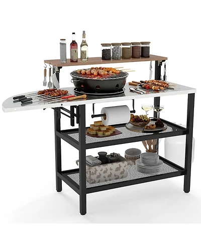 Sugift Outdoor Foldable Grill Table with Flip-Up Top and 2 Storage Shelves for Backyard Garden