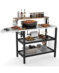 Sugift Outdoor Foldable Grill Table with Flip-Up Top and 2 Storage Shelves for Backyard Garden