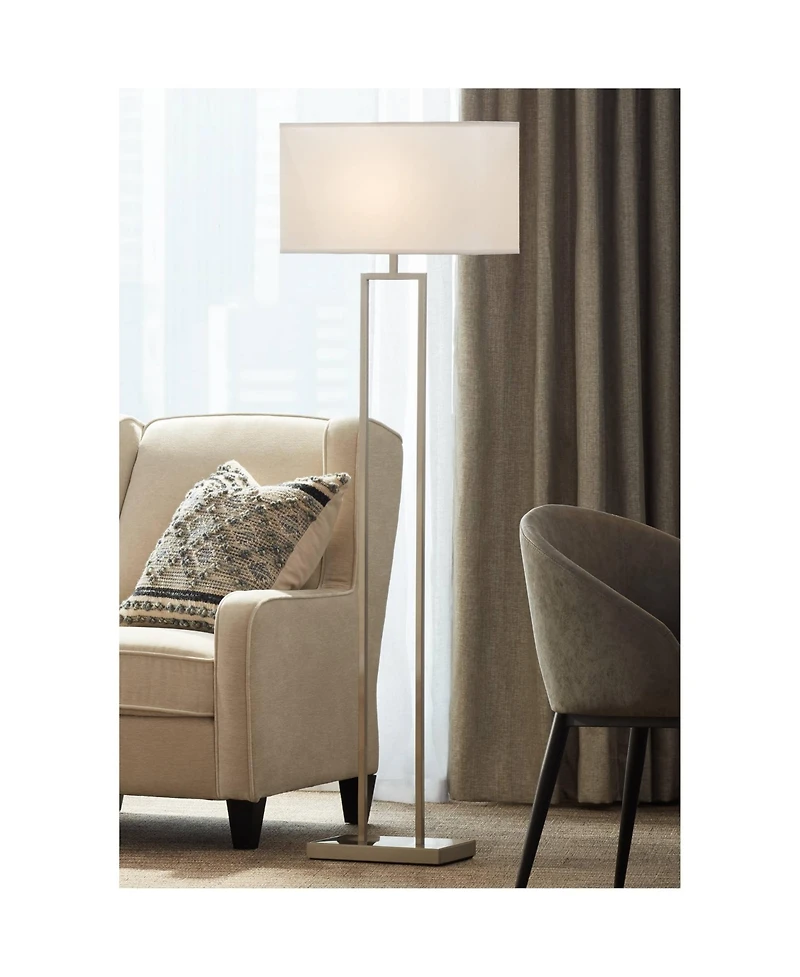 Possini Euro Design Duarte Modern 61" Tall Standing Floor Lamp Open Column Silver Metal Satin Nickel Finish Living Room Bedroom