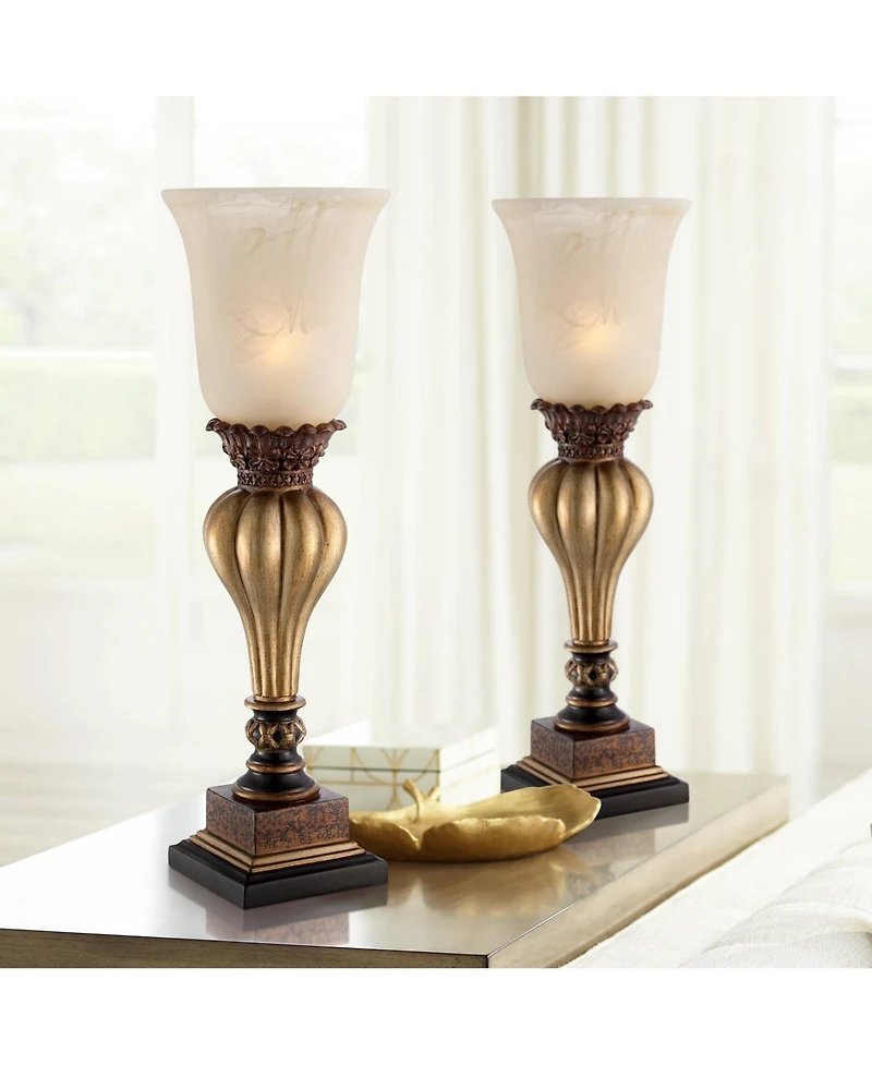 Regency Hill Traditional Uplight Accent Table Lamps 23 1/4" High Set of 2 Light Gold Alabaster Glass Shade for Living Room Bedroom
