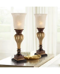Regency Hill Traditional Uplight Accent Table Lamps 23 1/4" High Set of 2 Light Gold Alabaster Glass Shade for Living Room Bedroom