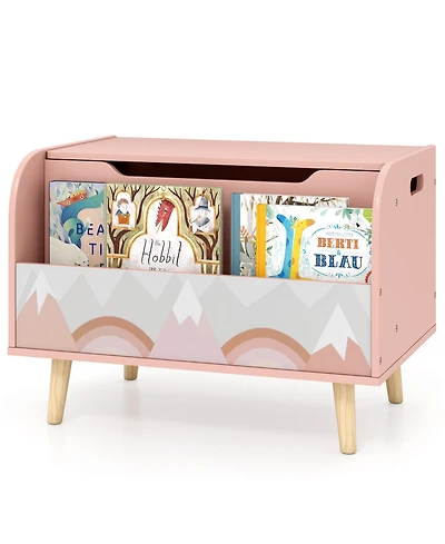 Sugift Kids Wooden Toy Box with Front Bookshelf and Solid Wood Legs