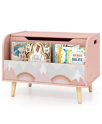 Sugift Kids Wooden Toy Box with Front Bookshelf and Solid Wood Legs