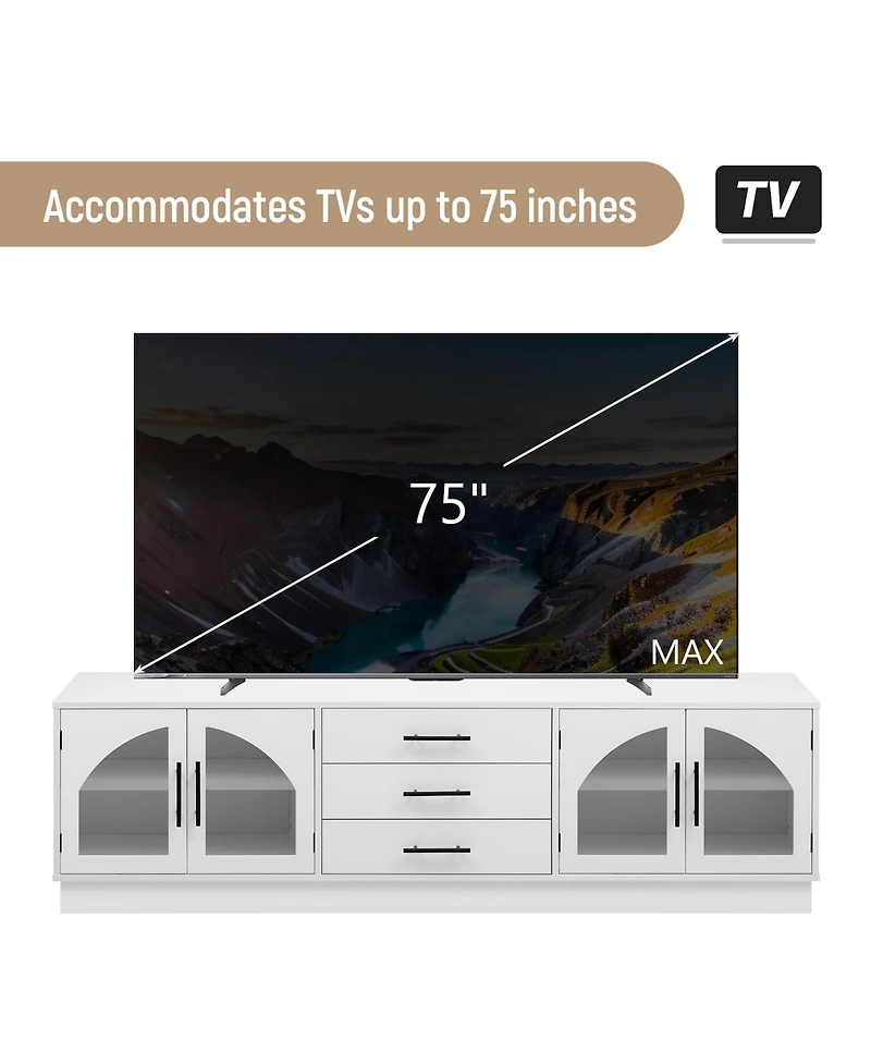 Rainsken 68.9'' Tv Stand for TVs up to 75", Media Console Cabinet with 3 Drawers and Adjustable Shelves, Symmetrical Design for Living Room