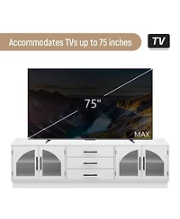 Rainsken 68.9'' Tv Stand for TVs up to 75", Media Console Cabinet with 3 Drawers and Adjustable Shelves, Symmetrical Design for Living Room