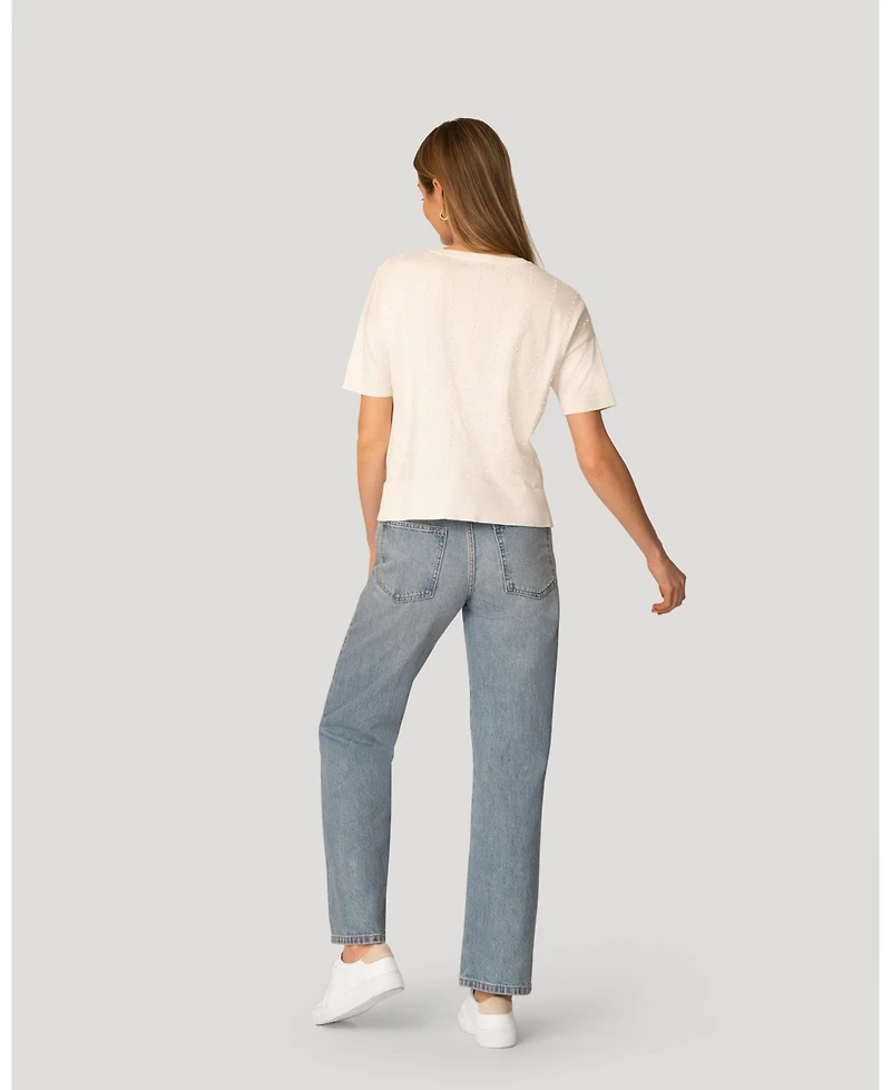 Cable & Gauge Women's Textured Short Sleeve Sweater