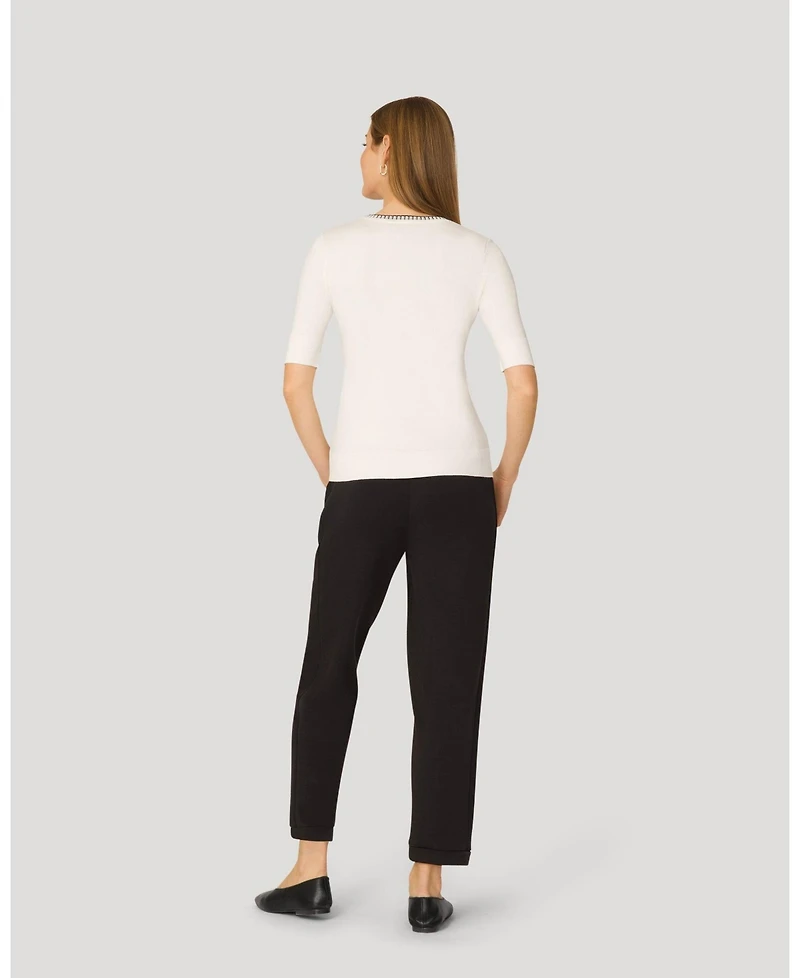 Cable & Gauge Women's Elbow Sleeve Pick Stitch Trim Sweater