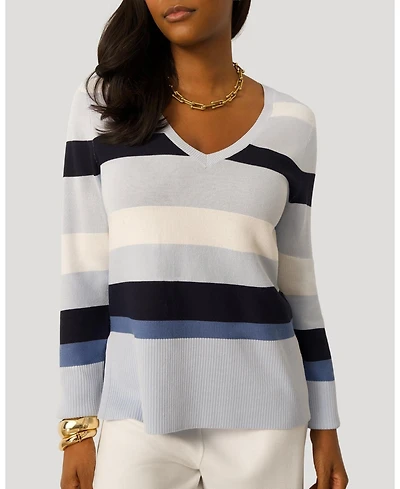 Cable & Gauge Women's Texture Stripe V-Neck Sweater