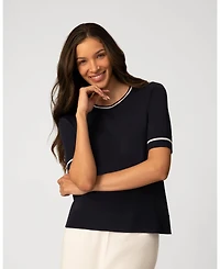 Cable & Gauge Women's Contrast Rib Trim Sweater