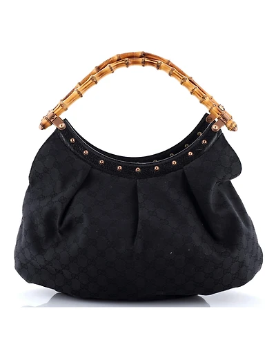 Pre-Owned Gucci Large Vintage Bamboo Hobo Gg Canvas