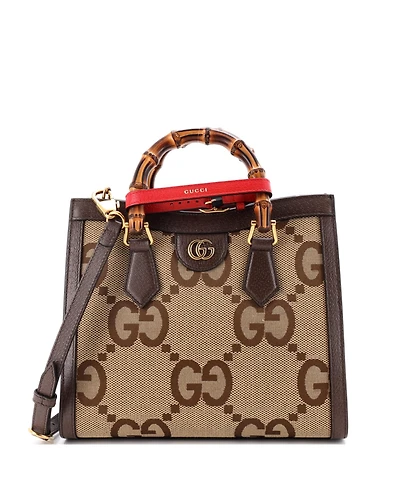 Pre-Owned Gucci Small Diana Nm Bamboo Handle Tote Jumbo Gg Canvas