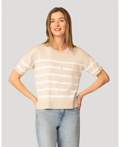 Cable & Gauge Women's Stripe Crystal Detail Sweater