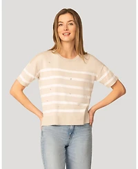 Cable & Gauge Women's Stripe Crystal Detail Sweater