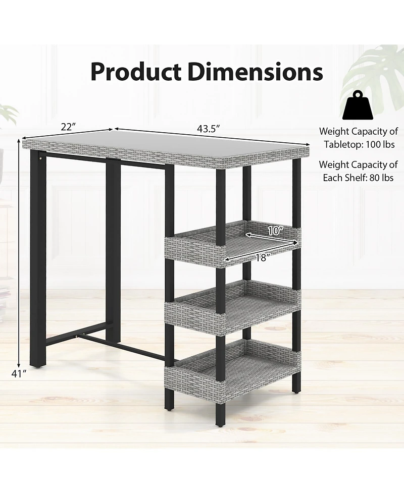 Sugift 43.5 in Outdoor Bar Table with Tempered Glass Top