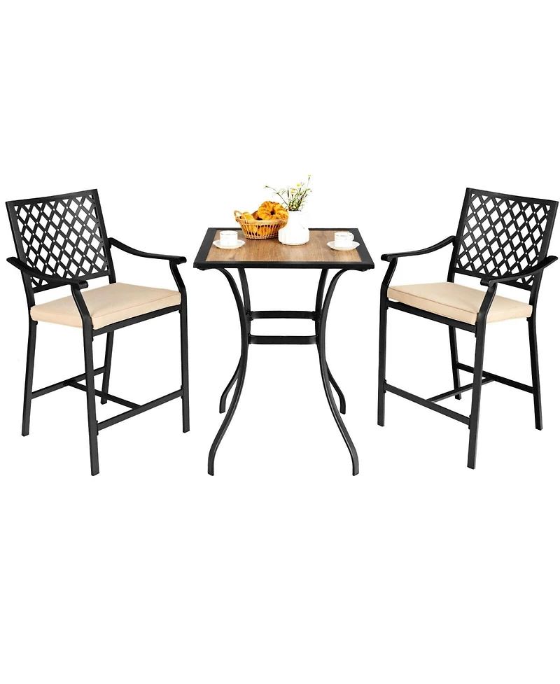 Sugift 3 Piece Patio Bar Set with Two Bar Stools and Square Table