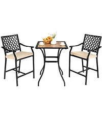 Sugift 3 Piece Patio Bar Set with Two Bar Stools and Square Table