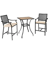 Sugift 3 Piece Patio Bar Set with Two Bar Stools and Square Table