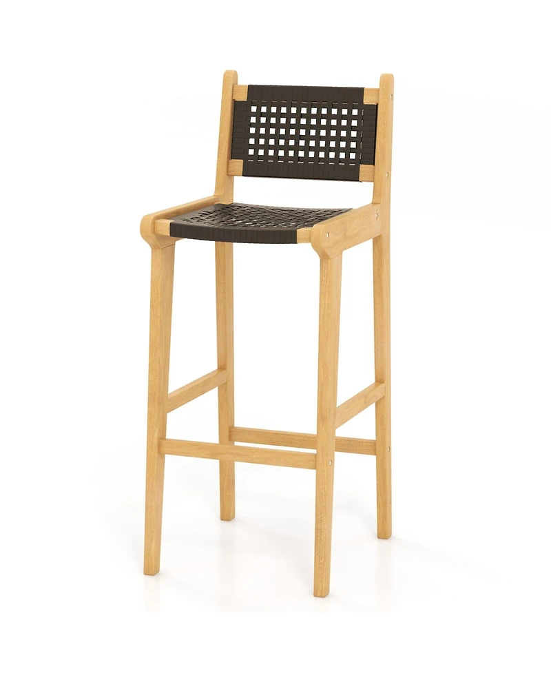Sugift 30 in Rattan Teak Wood Bar Stool with Backrest and Footrest