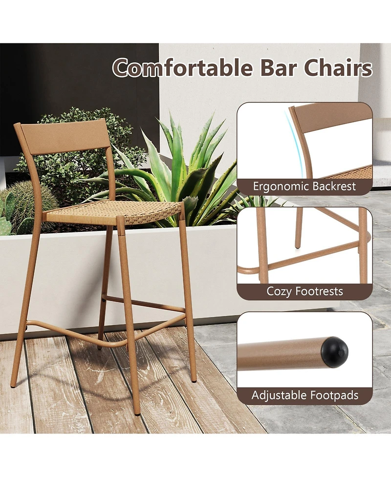 Sugift Patio Bar Stools Set of Two with Rattan Seat and Metal Back