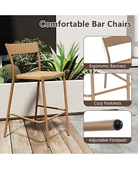 Sugift Patio Bar Stools Set of Two with Rattan Seat and Metal Back