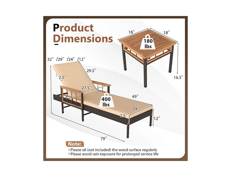 Slickblue Adjustable Patio Rattan Lounge Chair with Built-In Side Table