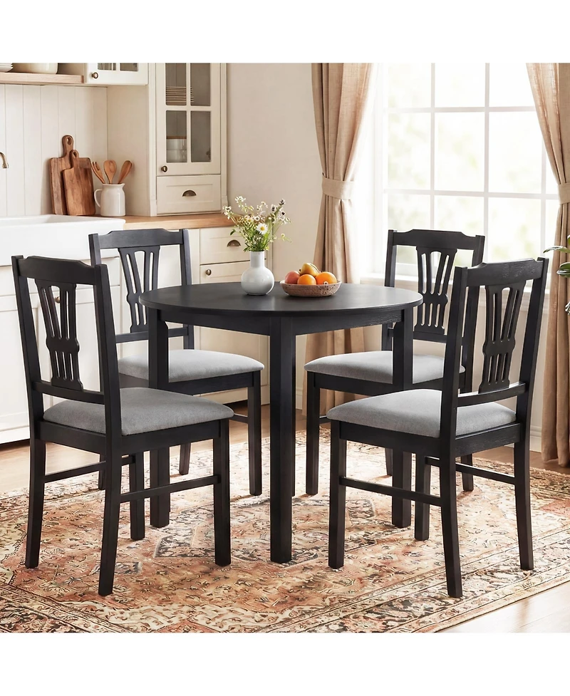 Gymax Wooden Dining Chairs Set of 4 w/Rubber Wood Frame Hollowed Backrest for Kitchen