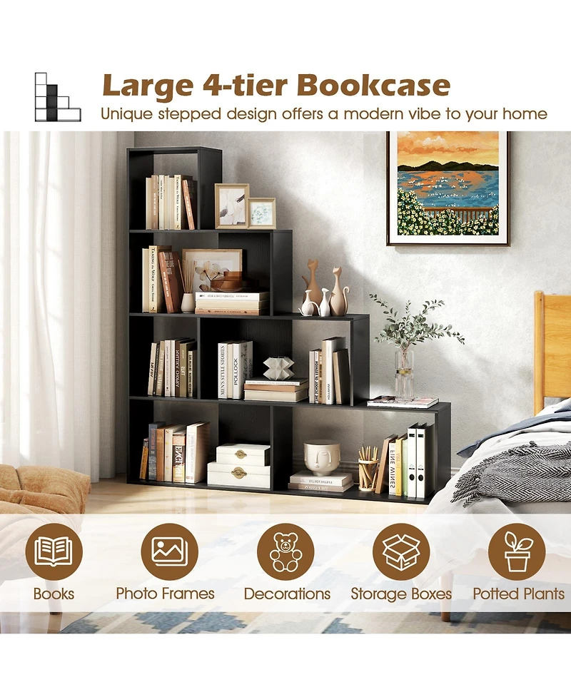 Sugift Modern Stepped Bookshelf with Storage Cubes for Living Room