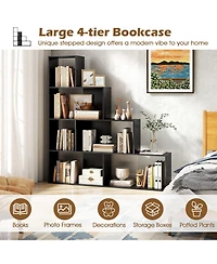 Sugift Modern Stepped Bookshelf with Storage Cubes for Living Room