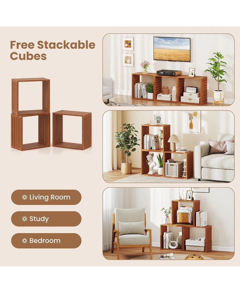 Sugift Solid Wood Cube Bookcase Stacking Storage with Open Design