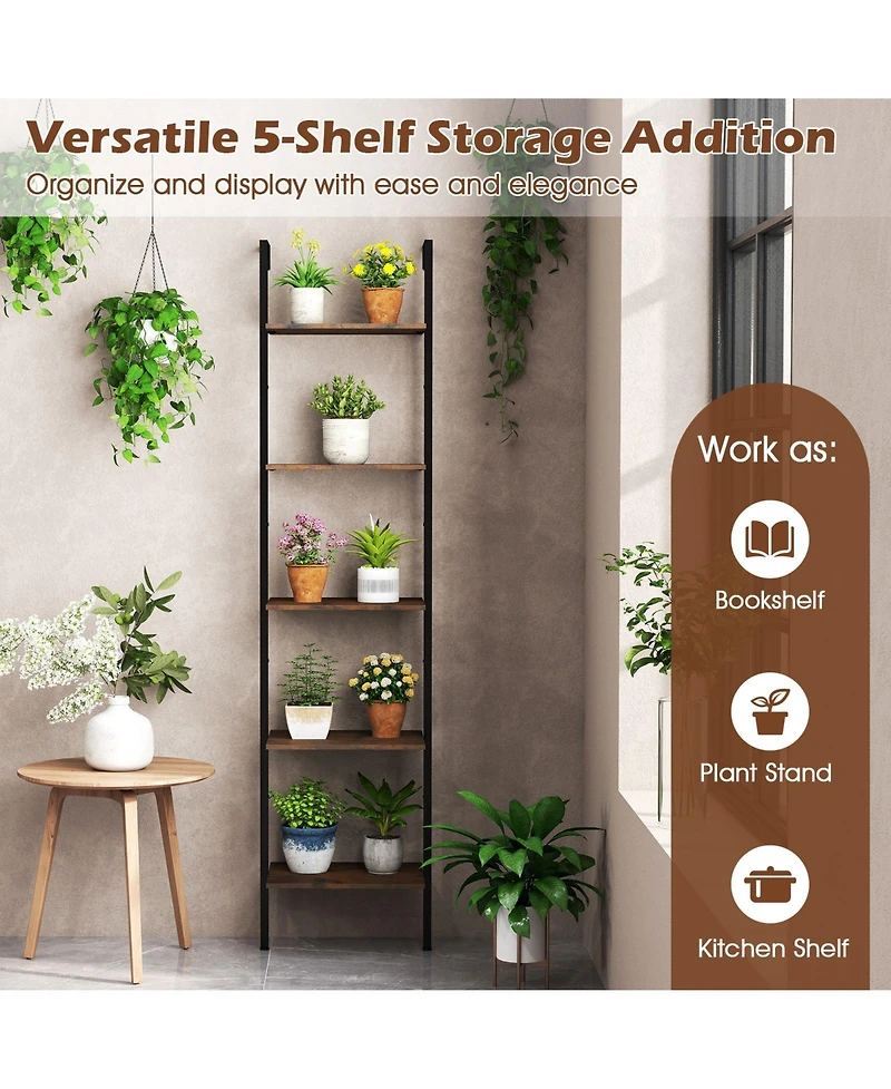 Sugift Wall Mounted Ladder Shelf with Anti Tipping Safety Kits