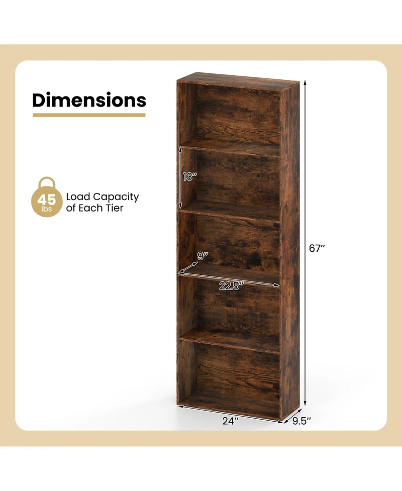 Sugift Five Tier Freestanding Bookshelf Storage Organizer Display Unit