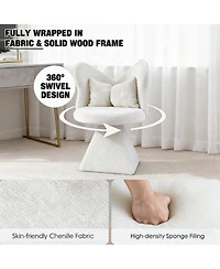 Rainsken Accent Chair with Butterfly Back, 360° Swivel Vanity Chair, Chenille Makeup Chairs with Sturdy Pyramid Base for Living Room