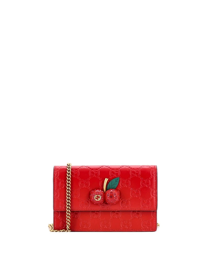 Pre-Owned Gucci Mini Cherries Wallet on Chain Guccissima Leather