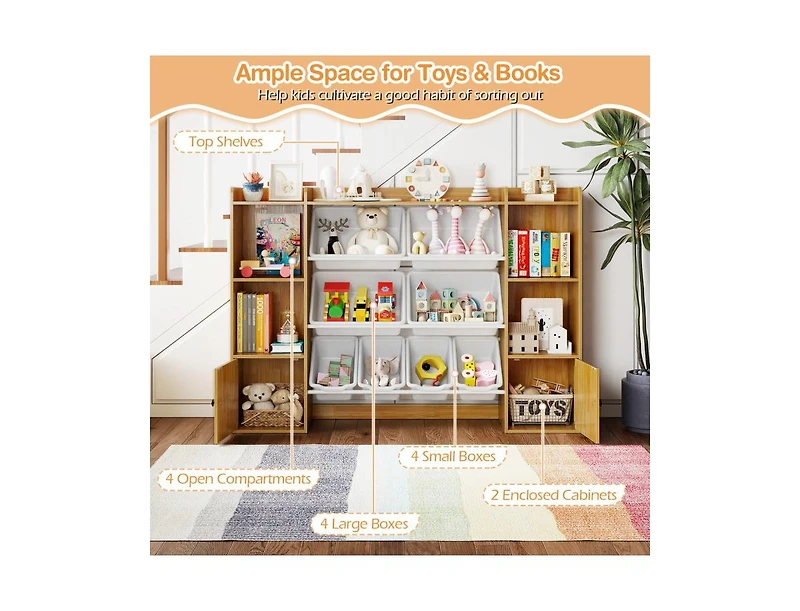 Slickblue Kids Bookshelf and Toy Storage with Open Shelves Bins