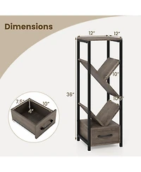 Slickblue 4 Tier Floor Tree Bookshelf with Drawer and Metal Frame
