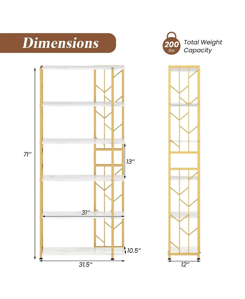 Slickblue 6-Tier Bookshelf Modern Geometric Bookcase with Heavy-duty Metal Frame and Anti-tipping