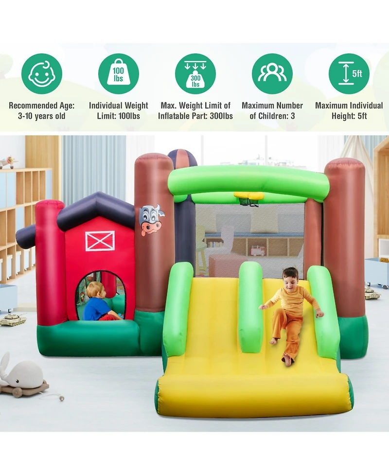 Hongge Kids Castle Slide Bouncer 6-in-1 Inflatable Castle with Trampoline and 680W Blower