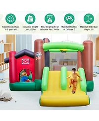 Hongge Kids Castle Slide Bouncer 6-in-1 Inflatable Castle with Trampoline and 680W Blower