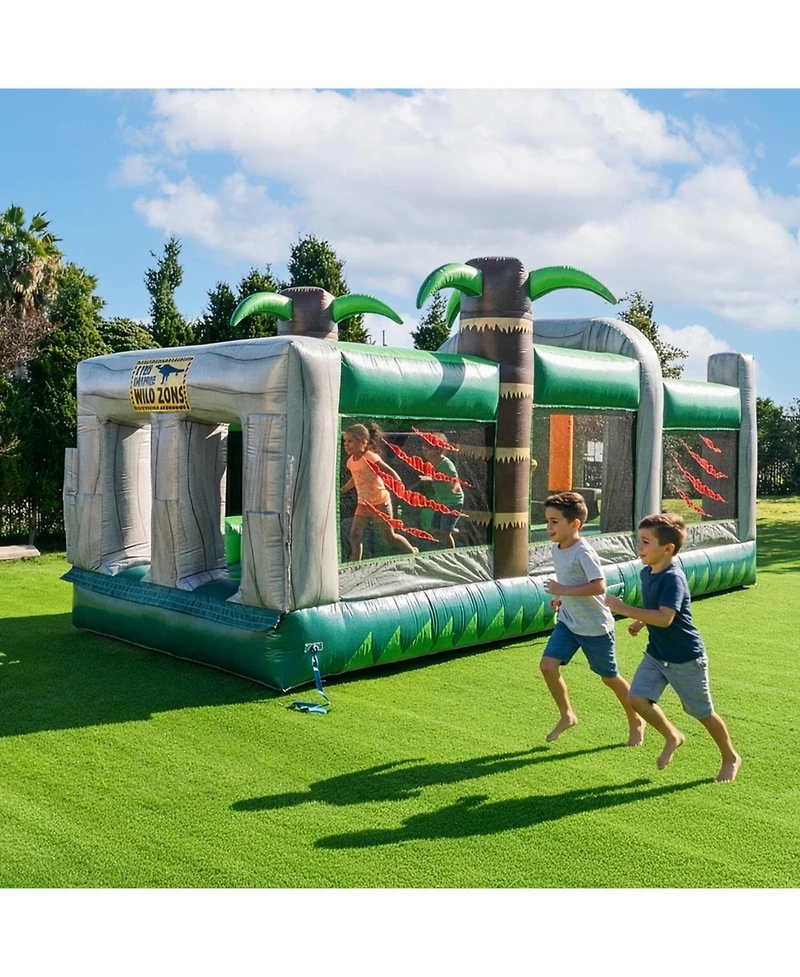 HeroKiddo T-Rex Adventure 20 Inflatable Obstacle Course – Dinosaur Theme, Commercial Grade Pvc Vinyl, Fun Backyard Challenge for kids